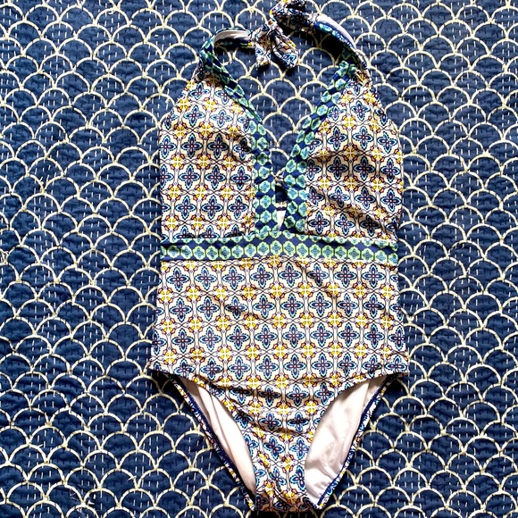 Blue Tile Print One Piece Swimsuit - Picture 1 of 5